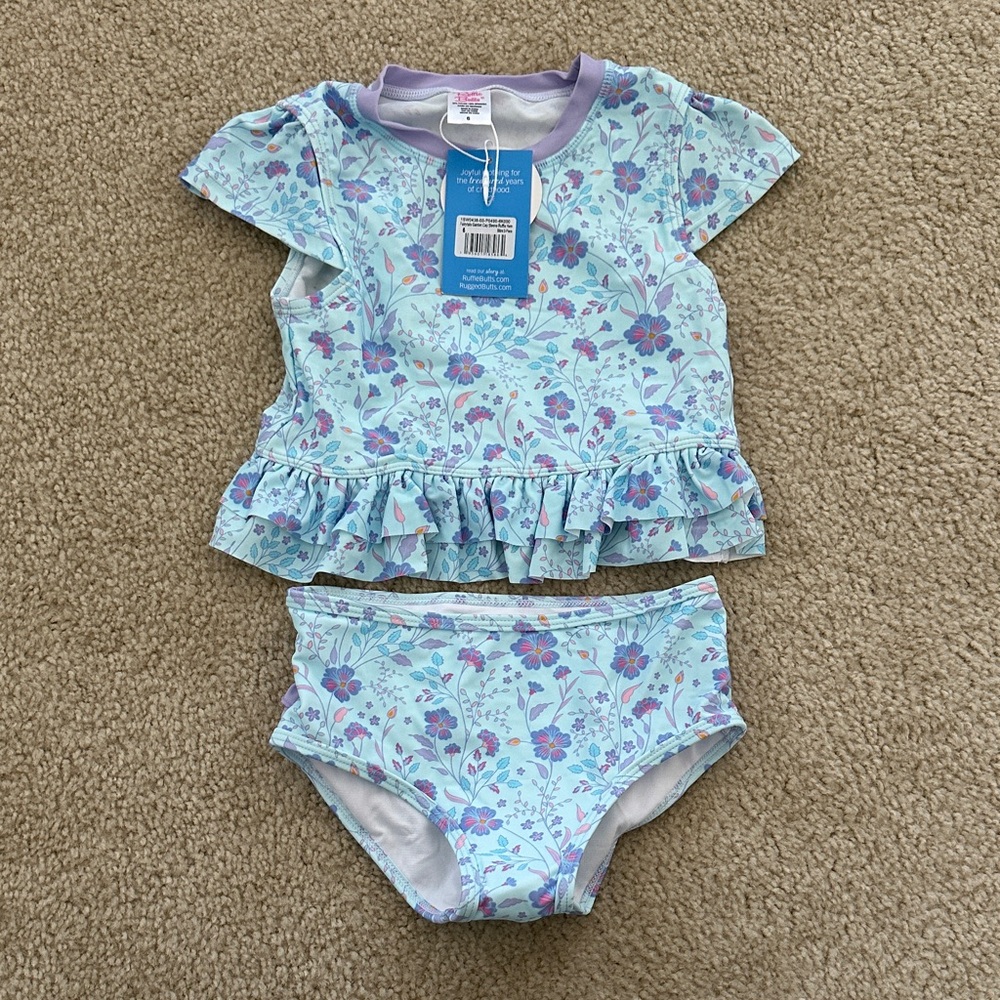 NWT Ruffle Butts girls 2-piece swim size 6